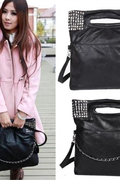 Women's Korean Faux Leather Rivet Chain Foldable Shoulder Cross body Bag