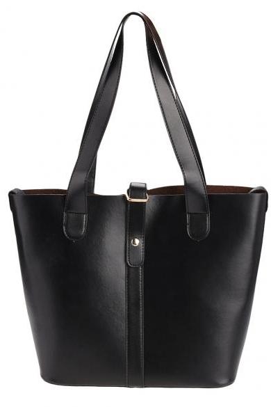 Faux Leather Tote Bag Featuring Slip-In Closure and Long Shoulder Straps 