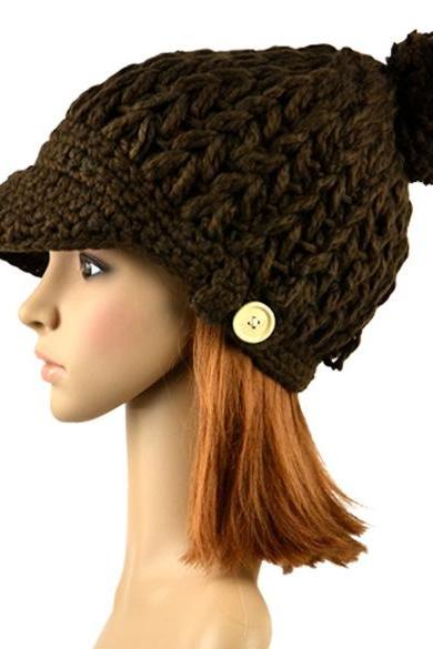 Women's Wool Winter Hat Thick line hat Ball Cute Hat Warm Flight Hat Peaked Cap