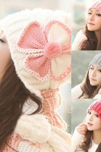Stylish Women's Knit Winter Warm Cap Hat Ski Slouch Flower Pattern（ha22102601）