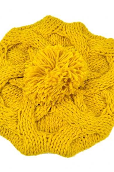 Women&amp;amp;#039;s Winter Warm Knit Wool Hat Beanie Crochet Warm Pumpkin Ball Cap