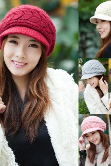Women's Fashion Autumn Winter Knitted Cap Knitted Hat Double Layer Thermal Hot