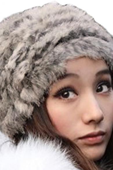 Fashion Winter Warm Fluffy Fur Hat Head Knitted Beanie Ski Hat