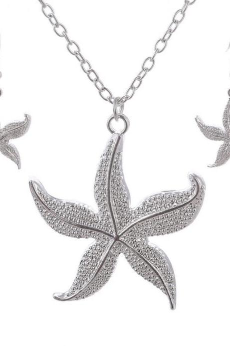 European Fashion Personality Female Necklace And Earrings Silver Starfish Package