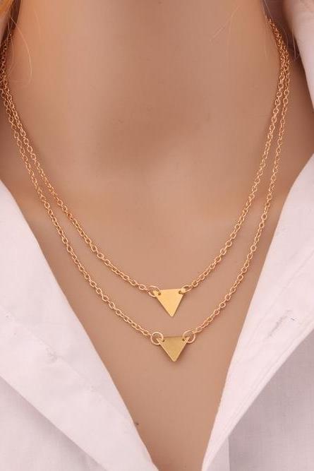 Street Beat Fashion Style Double Triangle Clavicle Pendant Necklace