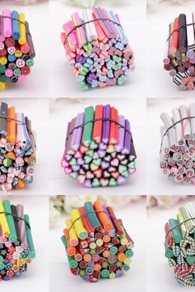 50pcs 3D Nail Art Fimo Canes Stick Rods Polymer Clay Stickers Tips Decoration