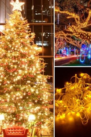 10M 100 LED Yellow Lights Decorative Christmas Party Festival Twinkle String Lamp Bulb With Tail Plug