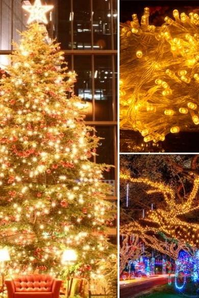 10M 100 LED Yellow Lights Decorative Christmas Party Festival Twinkle String Lamp Bulb With Tail Plug 220V EU