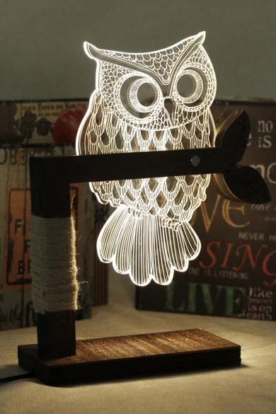 New Home 3D Owl Shape LED Desk Table Light Lamp Night Light US Plug