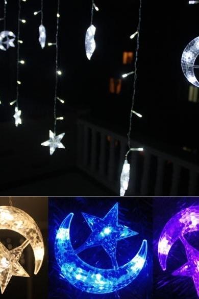 4m Led Moon Star Christmas Party Decor Bar Indoor String Fairy Curtain Light