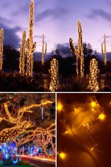 20m 200 Led Yellow Lights Decorative Christmas Party Festival Twinkle String Lamp Bulb With Tail Plug 110v Us
