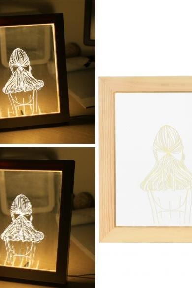 3D LED Light Wood Picture Frame Desk Lamp Room Decoration USB Night Lights