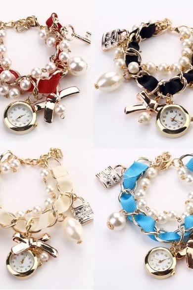 New Fashion Women's Beads Strap Hanging Chain Watch Wristwatch