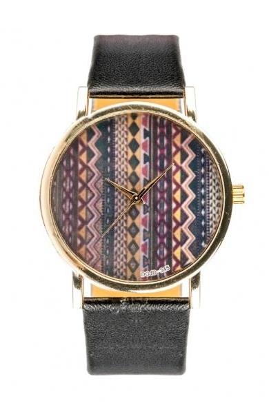 Fashion Stripe Wave Design Watch For Women Lady Alloy Pu Leather Wrist Watch