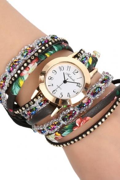 Women's Multi-Strap Bracelet Watch Round Dial Quartz Wrap Wristwatch