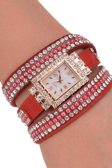 Fashion Women's Sequin Button Circle Chain Dial Bracelet Wrist Watch