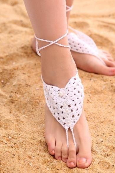 Fashion Women Hand-made Knit Crochet Adjustable Anklets Beach Barefoot Anklets With Beads