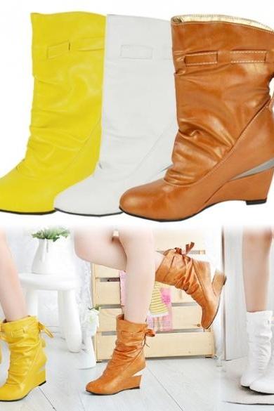 Women&amp;amp;#039;s Girls Winter Boots Round Toe Shoes Wedge Boots 3 Colors