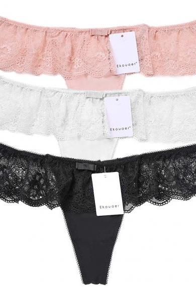 3PCS Women's Ladies Sexy Sheer Full Lace Sexy Panties Briefs Knickers Underwear Thong G-String