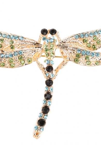 Women Fashion Jewelry Brooch Retro Lovely Dragonfly Shape With Rhinestone Scarf Lapel Pin Brooches
