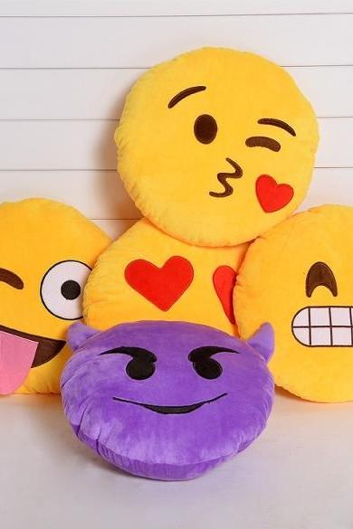 Cute Emoji Smiley Emoticon Yellow Round Cushion Pillow Stuffed Plush Toy Doll