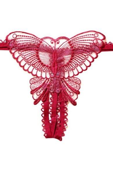 Women&amp;amp;#039;s Sexy Butterfly Lace Open Crotch Thongs G-string V-string