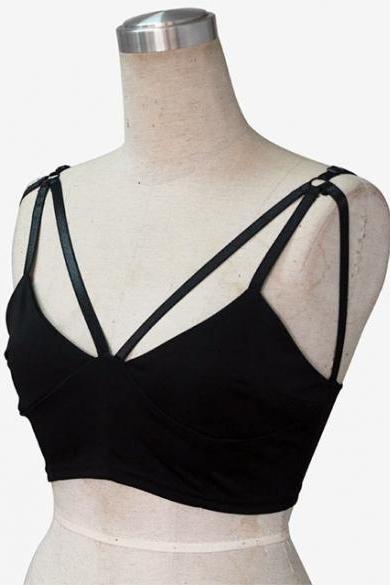 Sexy Women V-neck Strap Sleeveless Backless Shirt Vest Blouse Tank Crop Top Corset Black