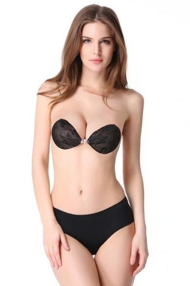 On Clearance EKOUAER Women Strapless Self Adhesive Lace Silicone Invisible Push-up Bra