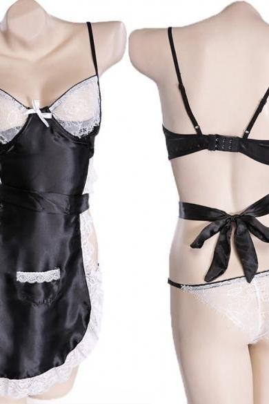Sexy Lady Women Underwear Bra + G-String Lingerie Set Sexy Maid Costume