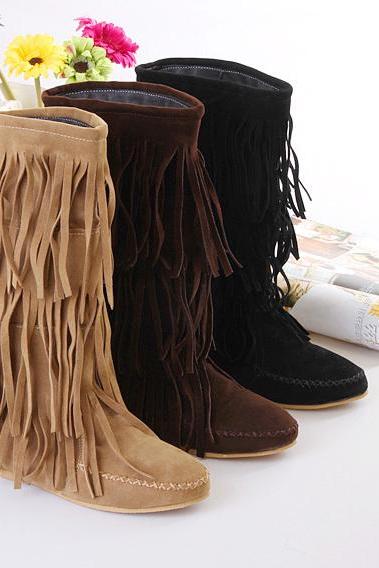 Style Multi-layered Tassel Leisure Short Boots Shoes