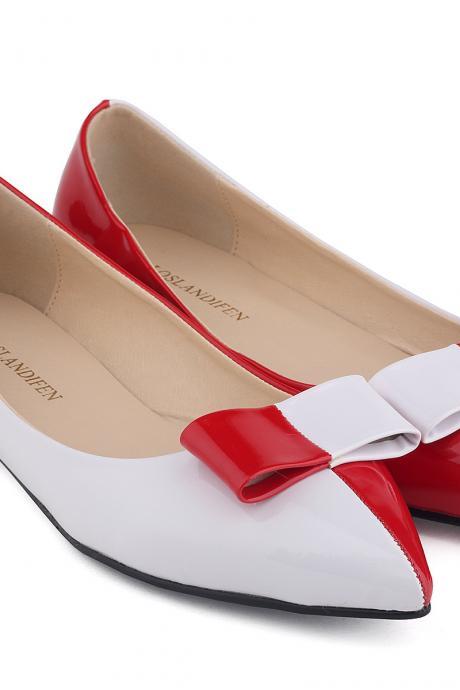 Color Matching Pointed Bowknot Flats