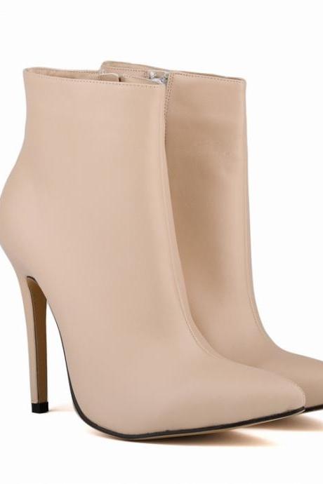 Matte Faux Leather Pointed-Toe High Heel Ankle Boots 