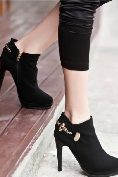 Fashion Sexy High-Heeled Metal Buckle Ankle Boots