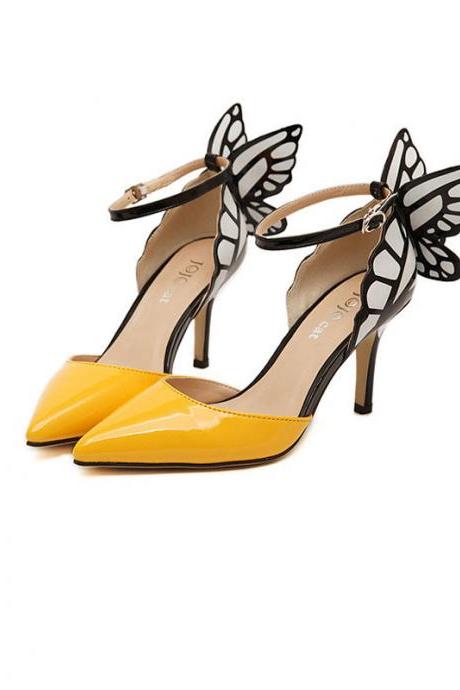 Beautiful Butterfly Pointed Color Matching High-heeled Sandals