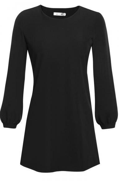 Women Casual Long Sleeve Solid Loose Cocktail Party A-line Dress