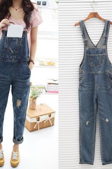 Women's Ladies Baggy Denim Jeans Full Length Pinafore Dungaree Overall Jumpsuit