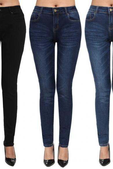 ANGVNS Fashion Women Casual Solid Long Jeans Skinny Denim Slim Jeans Pants