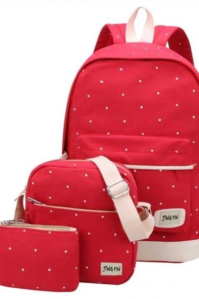 New Fashion Backpack Girl Shoulder Bag Rucksack Canvas 3 Bags In 1 Set