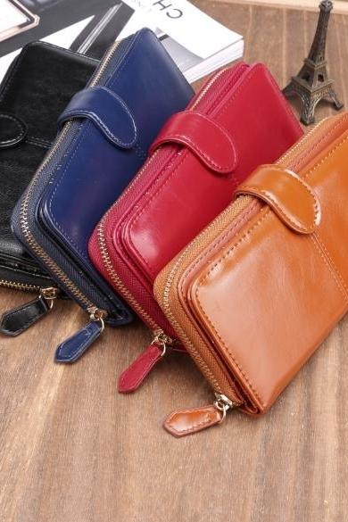 Fashion Women Synthetic Leather Zip Purse Card Holder Clutch Long Wallet