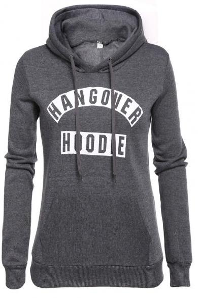 Women Casual Drawstring Hooded Long Sleeve Letter Pullover Fleece Hoodie Sweatshirt