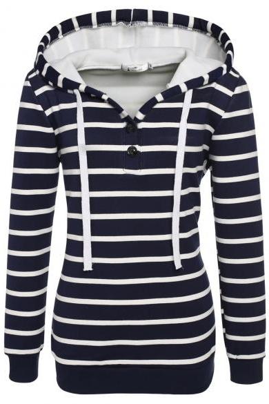 Angvns Ladies Women Casual Hooded Long Sleeve Striped Pullover Hoodies With Fleece