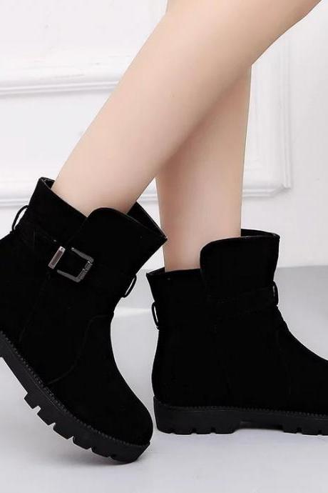 Suede Fashion Belt Buckle Short Canister Boots