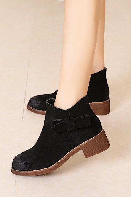 Hot Style Pointed Bowknot Leather Ankle Boots