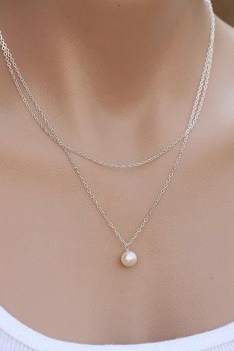 Contracted Double Layers Pearl Necklace