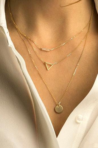 Crystal Beads Hollow Out Triangle Sequins Necklace