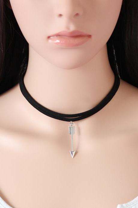 South Korea velvet suede clavicle chain arrow Pendant Necklace