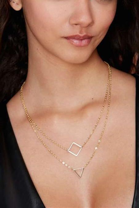 Geometric Triangle Square Double Necklace