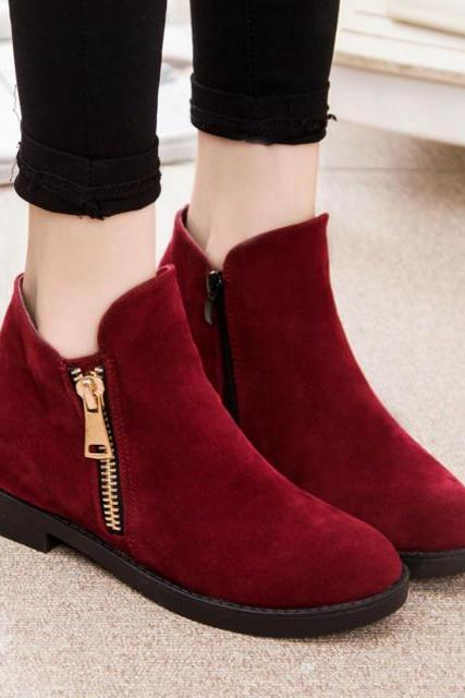Winter Thicken Side Zippers Flat Ankle Boots
