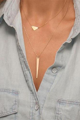 Geometric Triangle Sequins Multilayer Clavicle Necklace