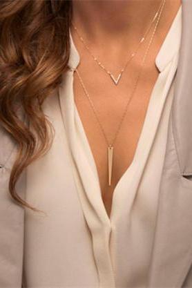 Geometry V Triangle Pearl Multi-layer Clavicle Necklace